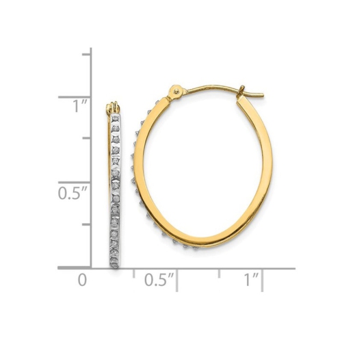 Accent Diamond Oval Hinged Hoop Earrings in 14K Yellow Gold