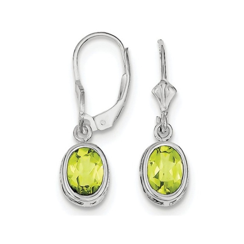 GEM AND HARMONY  1.70 Carat (Ctw) Peridot Drop Oval Earrings In Sterling Silver In Green