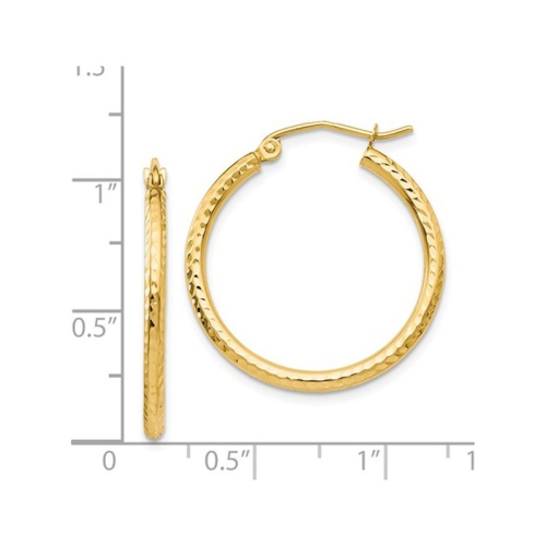 14K Yellow Gold Small Diamond Cut Hoop Earrings 3/4 Inch