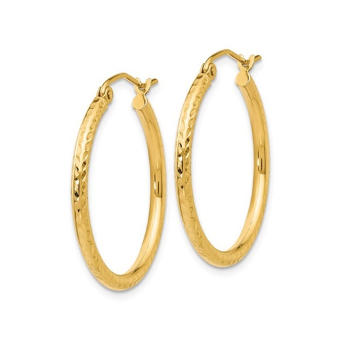 14K Yellow Gold Small Diamond Cut Hoop Earrings 3/4 Inch
