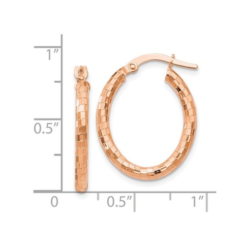 14K Rose Pink Gold Textured Oval Hoop Earrings