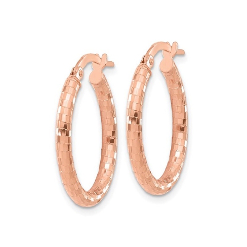 14K Rose Pink Gold Textured Oval Hoop Earrings