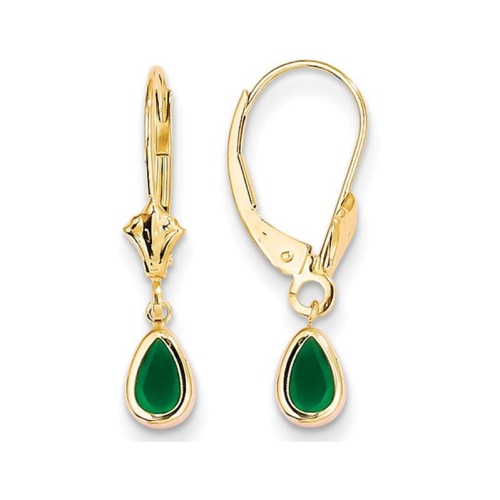 GEM AND HARMONY  1.00 Carat (Ctw) Emerald Leverback Drop Earrings In 14K Gold In Yellow