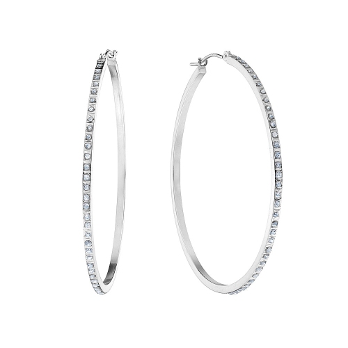 GEM AND HARMONY  Large Hoop Earrings In 14K Gold (1 3/4 Inch) With Diamond Accents In White