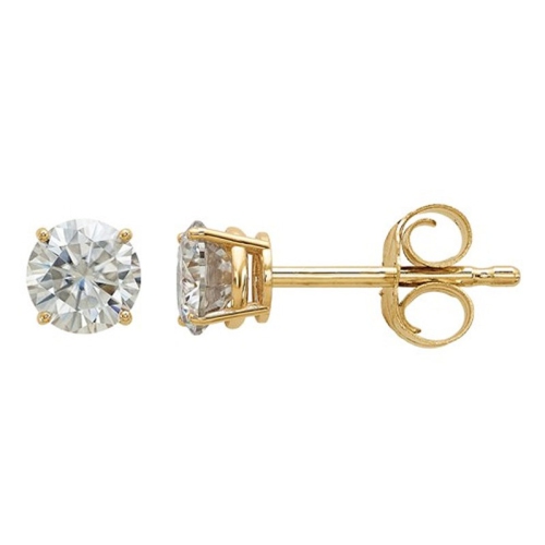GEM AND HARMONY  Synthetic Moissanite Solitaire Earrings 0.44 Carat (Ctw) 4.00MM In 14K Gold In Yellow