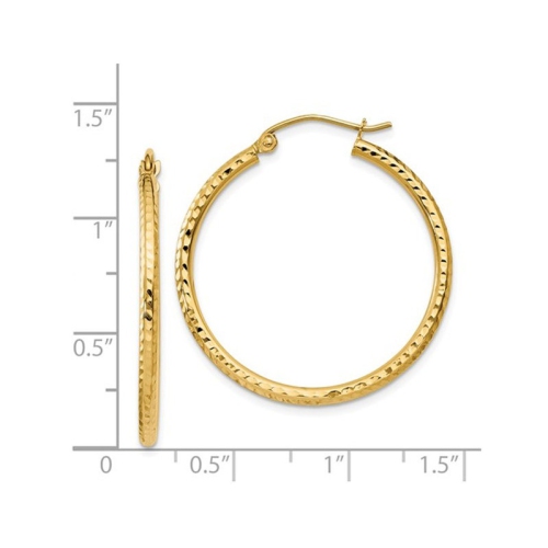 14K Yellow Gold Small Diamond Cut Hoop Earrings 1 Inch