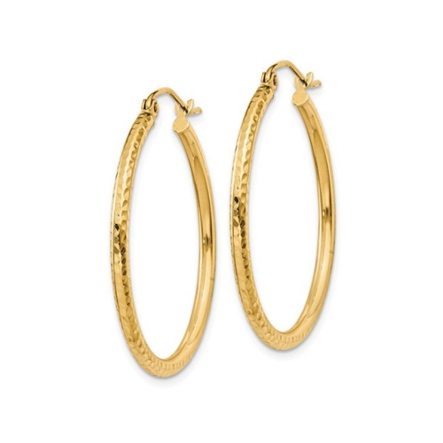 14K Yellow Gold Small Diamond Cut Hoop Earrings 1 Inch