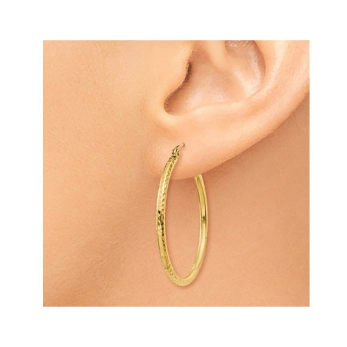 14K Yellow Gold Small Diamond Cut Hoop Earrings 1 Inch