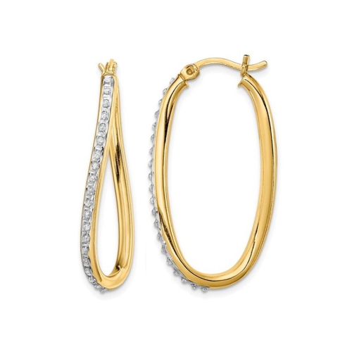 GEM AND HARMONY  Diamond Accent Oval Hoop Twist Earrings In Sterling Silver And 14K Gold (1 1/3 Inch) In Yellow