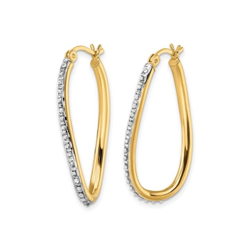 Diamond Accent Oval Hoop Twist Earrings in Sterling Silver and 14K Yellow Gold