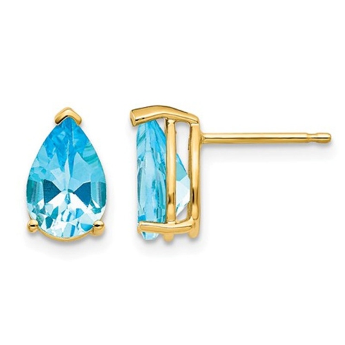 9x6mm Natural Pear Shaped Blue Topaz Post Earrings in 14K Yellow Gold