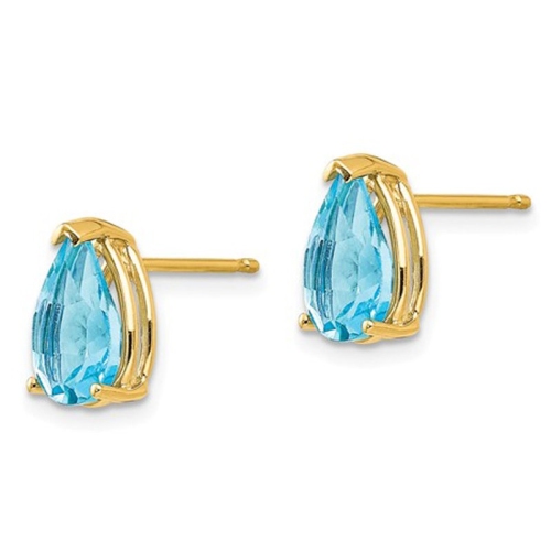 9x6mm Natural Pear Shaped Blue Topaz Post Earrings in 14K Yellow Gold