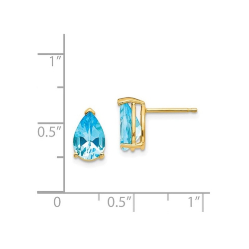 9x6mm Natural Pear Shaped Blue Topaz Post Earrings in 14K Yellow Gold
