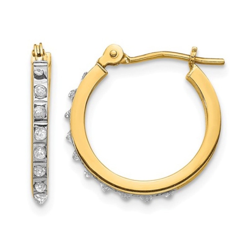 Accent Diamond Small Hinged Hoop Earrings in 14K Yellow Gold