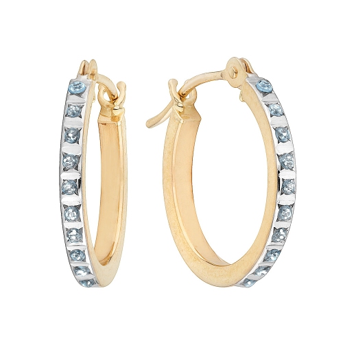Accent Diamond Small Hinged Hoop Earrings in 14K Yellow Gold