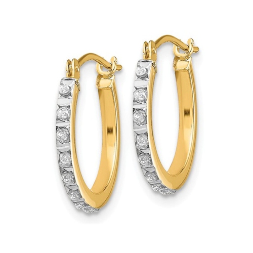 Accent Diamond Small Hinged Hoop Earrings in 14K Yellow Gold