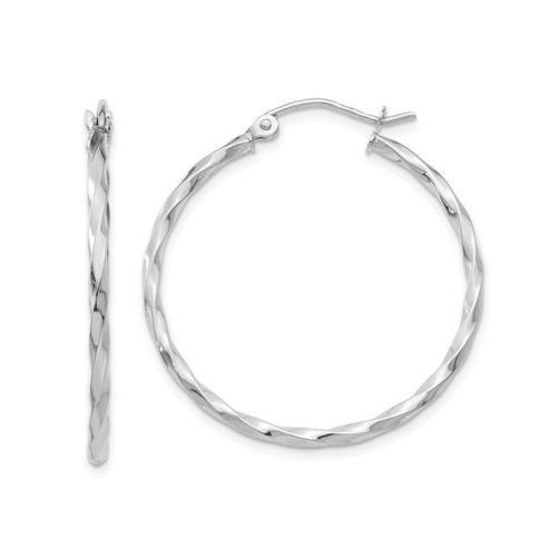 Large Twist Hoop Earrings in 14K White Gold 1 Inch
