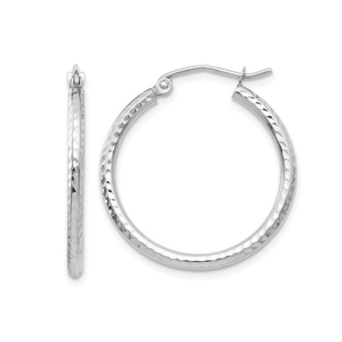 GEM AND HARMONY  14K Gold Diamond-Cut Hoop Earrings 3/4 Inch (2.00 Mm) In White