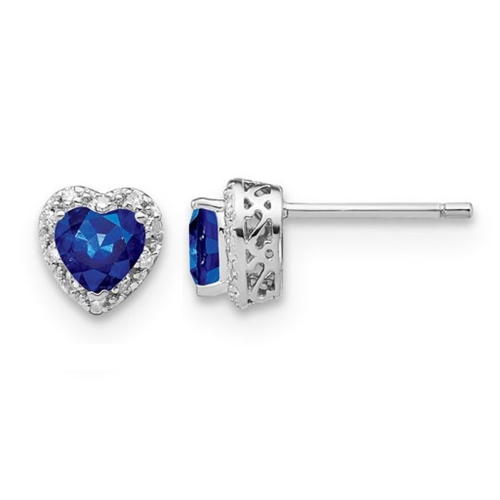 GEM AND HARMONY  1.17 Carat (Ctw) Lab-Created Sapphire Heart Earrings In Sterling Silver With Diamonds In Blue