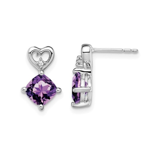 GEM AND HARMONY  2.50 Carat (Ctw) Amethyst Heart Earrings In 14K Gold In White