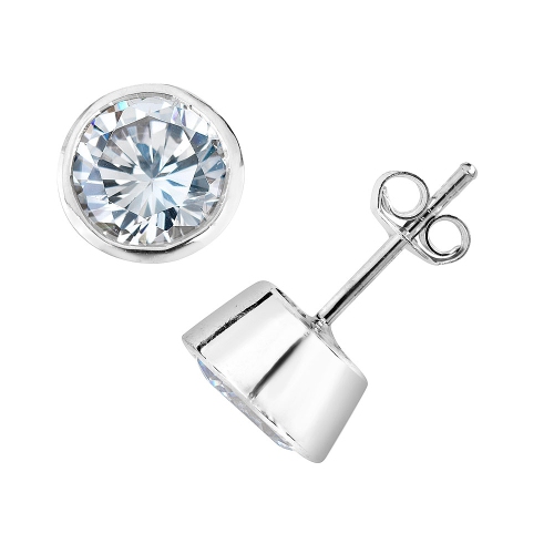 GEM AND HARMONY  8MM Cubic Zirconia (Cz) (Cz) Bezel-Set Solitaire Earrings 3.50 Carat (Ctw) In Sterling In Silver