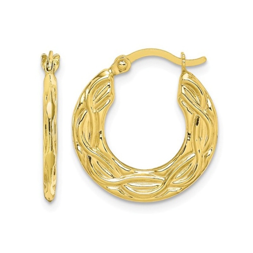 GEM AND HARMONY  10K Gold Patterned Hollow Hoop Earrings In Yellow