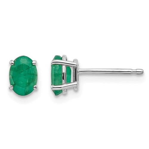Oval Green Emerald Earrings 1/2 Carat in 14K White Gold