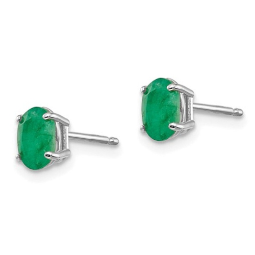 Oval Green Emerald Earrings 1/2 Carat in 14K White Gold