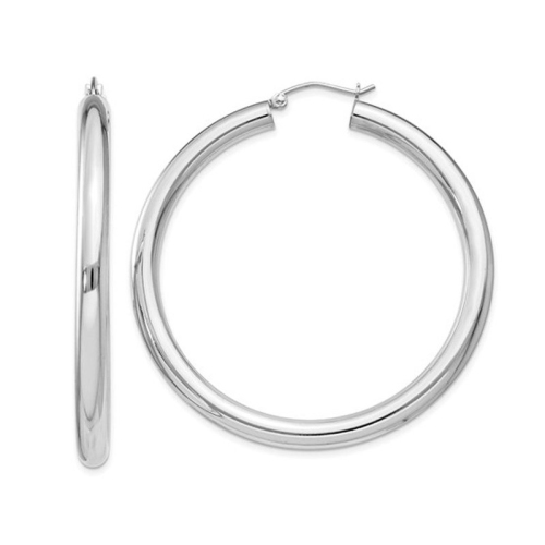 GEM AND HARMONY  Large Hoop Earrings In Sterling 2 Inch (4.0Mm) In Silver