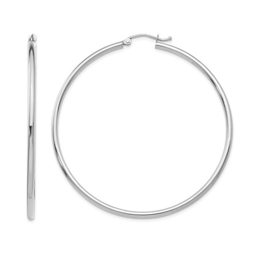 GEM AND HARMONY  Large Hoop Earrings In 14K Gold 2 Inch (2.00 Mm) In White