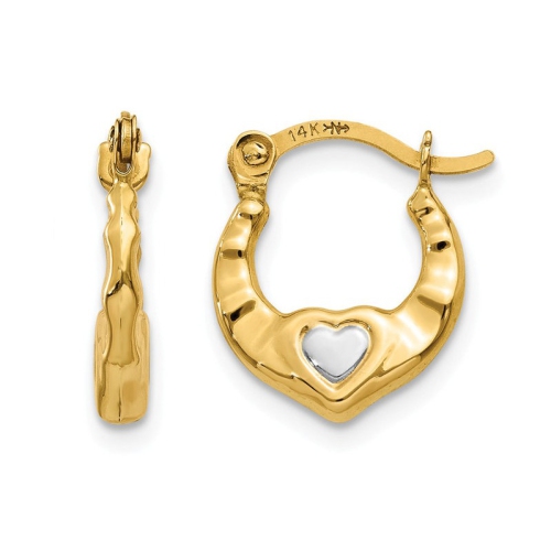 14K Yellow Gold Heart Hoop Earrings