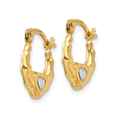 14K Yellow Gold Heart Hoop Earrings