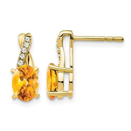 Pendants d'oreilles en or jaune 10 K, citrine ovale 1.50 carats