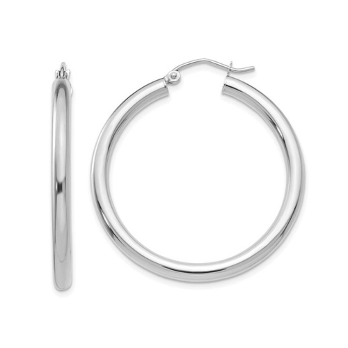 GEM AND HARMONY  14K Gold Medium Hoop Earrings 1 1/4 Inch (3.00 Mm) In White