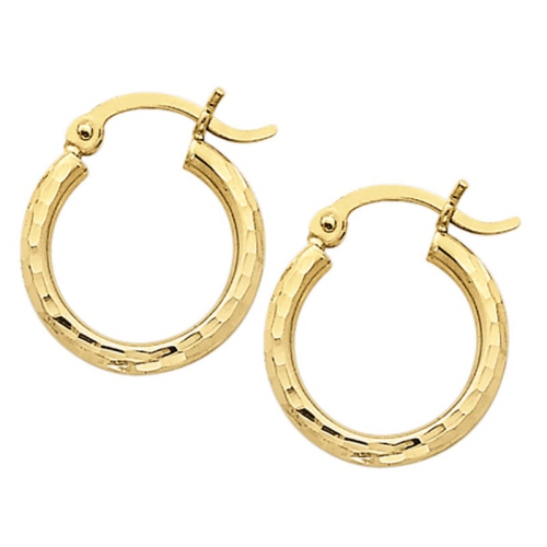 14K Yellow Gold Small Diamond Cut Hoop Earrings 1/2 Inch