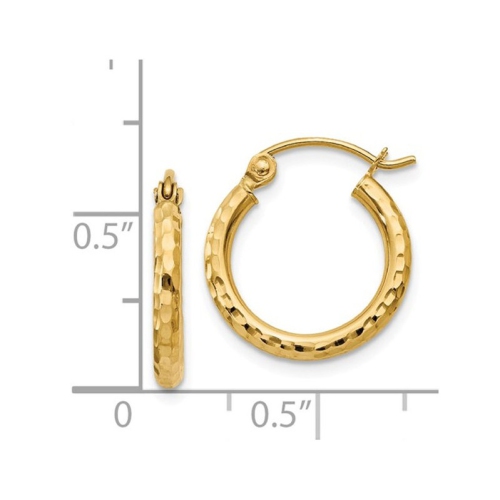 14K Yellow Gold Small Diamond Cut Hoop Earrings 1/2 Inch