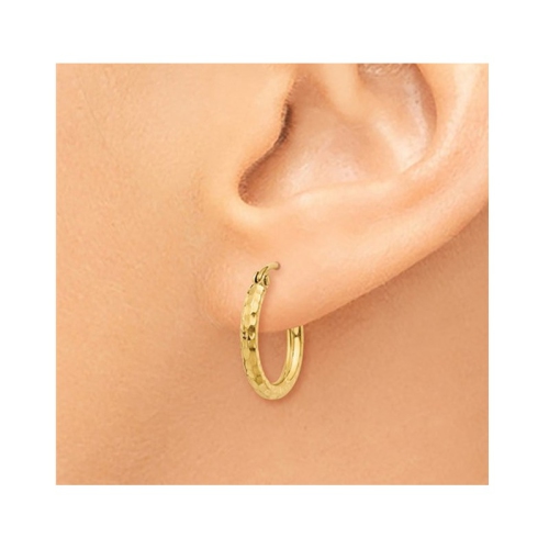 14K Yellow Gold Small Diamond Cut Hoop Earrings 1/2 Inch
