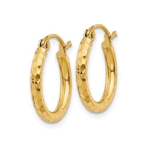14K Yellow Gold Small Diamond Cut Hoop Earrings 1/2 Inch