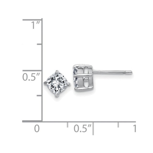 Synthetic Moissanite Cusion Cut Solitaire Earrings 1.10 Carat 5.0mm in 14K White Gold (1.20 Carat Diamond Look)