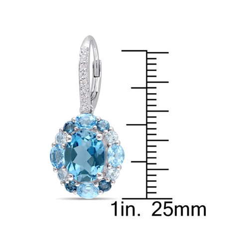 6.70 Carat London Blue Topaz & Lab Created White Topaz Drop Leverback Earrings in Sterling Silver
