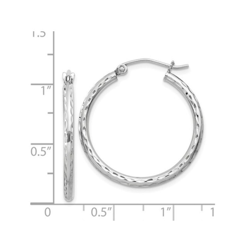 Small Diamond Cut Hoop Earrings in Sterling Silver 1 Inch