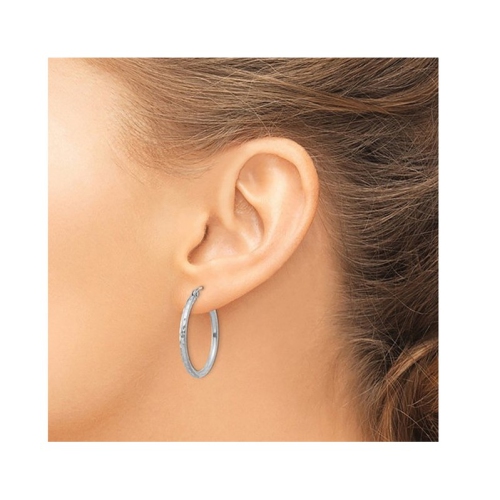 Small Diamond Cut Hoop Earrings in Sterling Silver 1 Inch