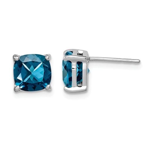 GEM AND HARMONY  3.80 Carat (Ctw) Natural Cushion Cut London Topaz Stud Earrings In Sterling Silver In Blue