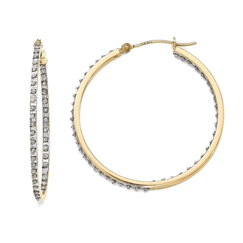 GEM AND HARMONY  14K Gold Hoop Earrings With Diamond Accents (1 1/3 Inch) In Yellow