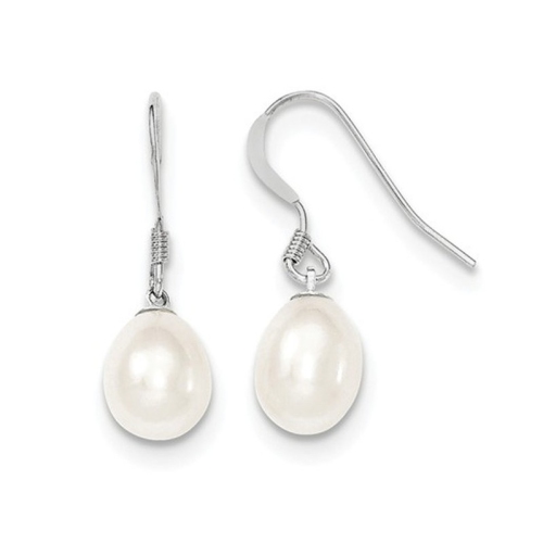 GEM AND HARMONY  Freshwater Cultured Pearl 8-9MM Dangle Earrings In Sterling Silver In White