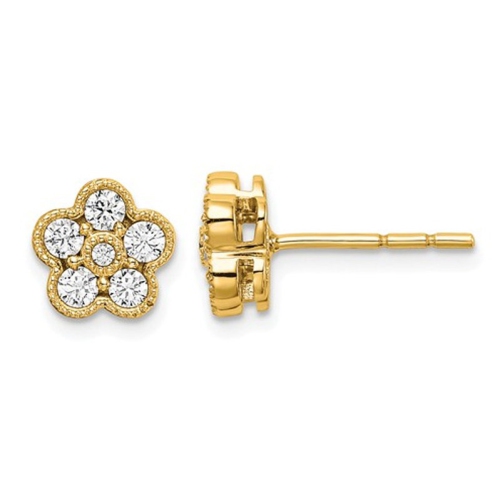GEM AND HARMONY  1/2 Carat (Ctw D-E-F, Vs2-Si1) Lab Grown Diamond Floral Post Earrings In 14K Gold In Yellow