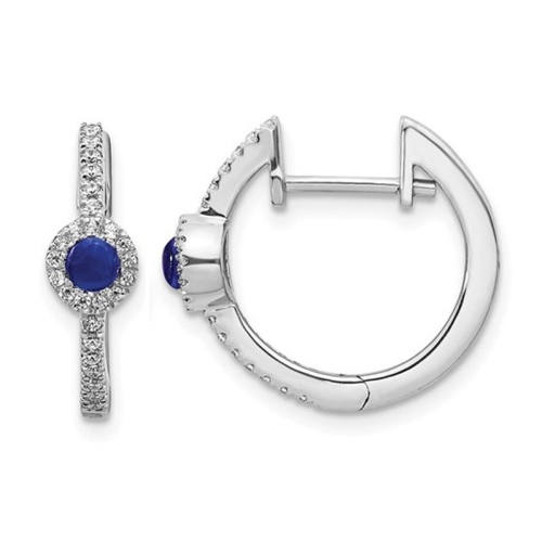 2/5 carats boucles d'oreilles en saphir bleu de cabochon en or blanc 14k avec diamants