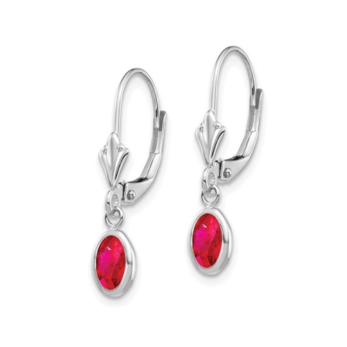 1.25 Carat Leverback Ruby Dangle Earrings in 14K White Gold