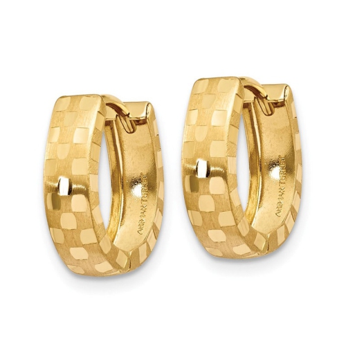 14K Yellow Gold Diamond Cut 4mm Patterned Hinged Huggie Hoop Earrings