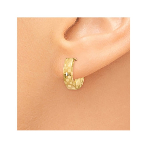 14K Yellow Gold Diamond Cut 4mm Patterned Hinged Huggie Hoop Earrings